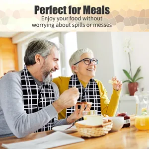 Reusable adult bib for elderly and disabled, stylish black and white plaid dining scarf.