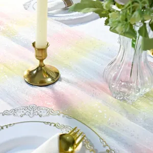 Pastel sequin table runner detail for party wedding birthday dining table decor shimmer mesh