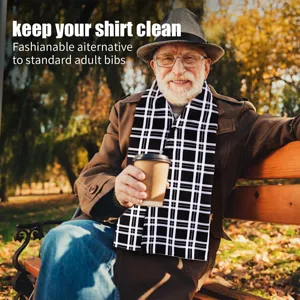 Double layer adult bib scarf black white plaid reusable elderly clothing protector