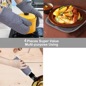 Multifunctional silicone heat-resistant oven mitts and pot holders set for kitchen baking.