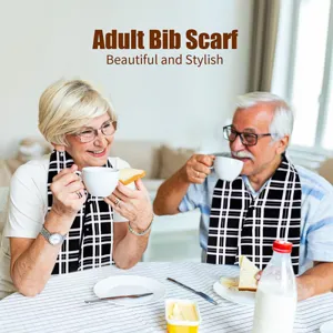 Adult plaid bib scarf for elderly, double layer stylish dining scarf, comfortable reusable cover.