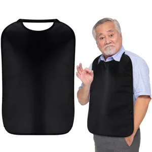 Adult Waterproof Bib Reusable Elderly Care Clothing Protector With Crumb Catcher Elastic Neck Strap Washable Bib