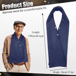 Adult bib clothing protector for elderly and disabled, navy blue with snap buttons, 150x38cm.