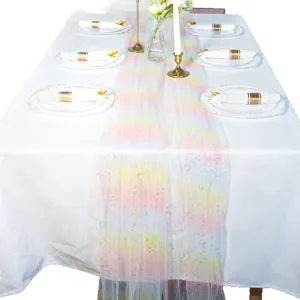 Pink yellow blue sequin table runner for party birthday wedding dining table decoration setup
