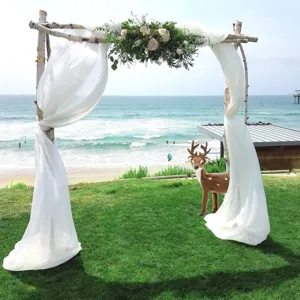 Tenda di sfondo per arco nuziale in chiffon bianco per decorazione cerimonia in spiaggia