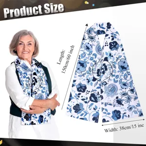 Adult bib scarf reusable for elderly patients with blue floral pattern long design