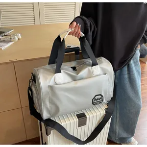 Large capacity waterproof travel bag showing suitcase trolley sleeve functionality