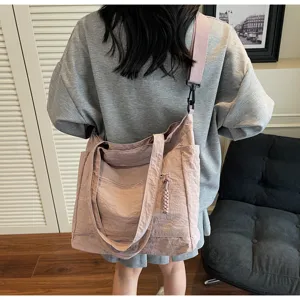 Grande borsa tote in tela rosa per donna con ampia capacità per il pendolarismo quotidiano