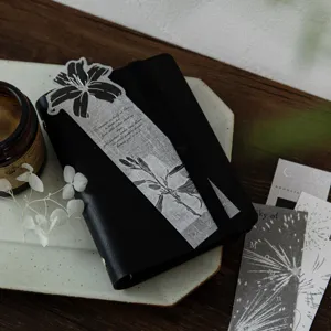Retro embossed grey floral bookmarks for journals and reading, 20 sheets set