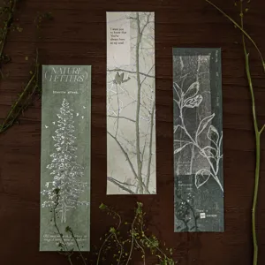 Set of 20 premium vintage embossed nature bookmarks featuring forest and leaf patterns.