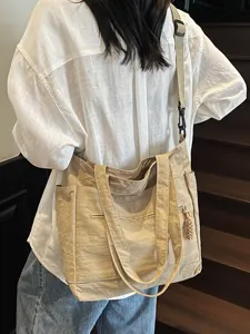 Borsa tote beige minimalista in tela grande capacità da donna stile casual pendolare