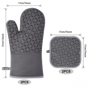 Grey silicone heat resistant oven mitt and pot holder set with anti slip texture 2pcs