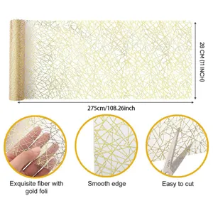 Centrotavola in rete dorata 28x275cm tessuto glitterato metallizzato per decorazione