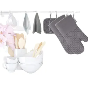 Grey silicone heat resistant oven mitts thickened non slip kitchen baking gloves safe