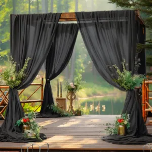 8m Tessuto Drappeggio Arco Matrimonio Chiffon Nero Tende Sfondo per Decorazione Festa