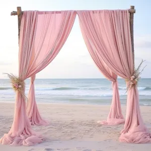 Tessuto di chiffon rosa per tenda arco nozze sfondo cerimonia spiaggia festa decorazione.
