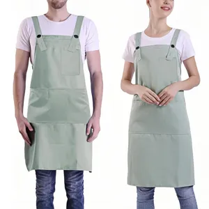 Adjustable polyester work apron with multi pockets, comfortable cross back design.