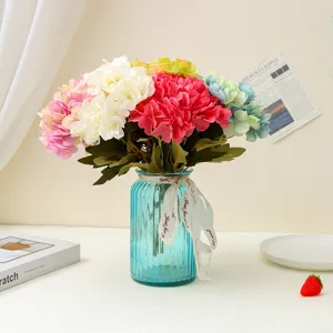 Artificial hydrangea bouquet five-fork silk flowers home living room decor table arrangement.