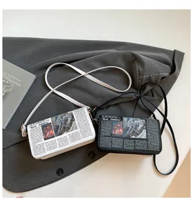 Trendy newspaper print women's shoulder bag, stylish crossbody bag, versatile daily purse.