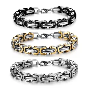 Personalized Stainless Steel Men Byzantine Chain Link Bracelet European American Punk Biker Two Tone Metal Wristband Hand Jewelry