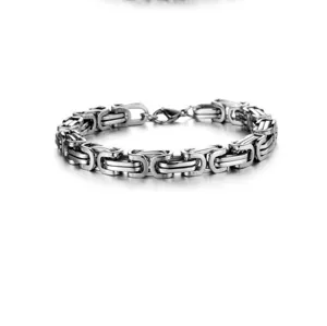 Stainless steel men chain bracelet titanium steel heavy link wrist jewelry detail view.