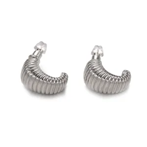 Boucles d'Oreilles Clous en Forme de C Géométriques pour Femmes en Cuivre Métal Boucles d'Oreilles à Texture Nervurée Avec Tige en Argent Sterling 925 Bijoux Minimalistes Cadeau