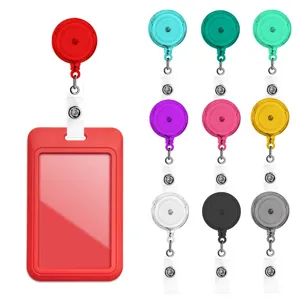 Transparent Colorful Retractable Badge Reel With Vertical ID Card Holder Extension Cord Key Ring Office Nurse ID Card Cover Set