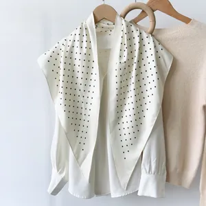 White polka dot scarf blouse detail view, elegant retro women top, versatile daily wear elegant style