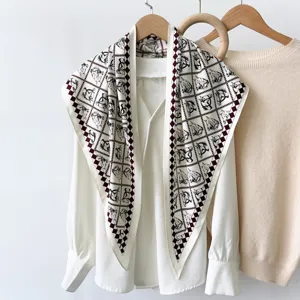 Retro equestrian print square silk scarf elegant white long sleeve blouse set versatile women fashion