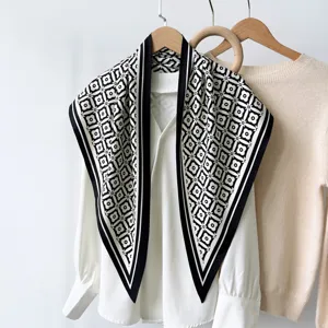 Retro black and white floral print triangle scarf versatile neckerchief hair band for women