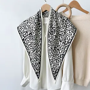 Black and white leopard print triangular scarf silk feel fashion versatile women hair band head wrap