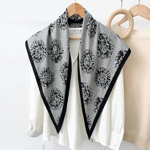 Black and white plaid printed triangular scarf, versatile fashion neckerchief and stylish hair accessory.