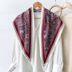 Retro paisley triangular silk scarf for women, elegant neckerchief and head wrap accessory.