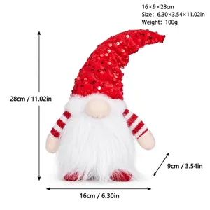 Detailed size and dimension chart for the red sequined Christmas gnome plush doll