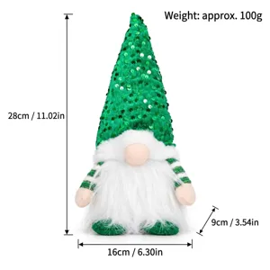 Detailed dimension guide for the green sequined Christmas gnome plush holiday decor