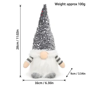 Detailed dimensions of a plush Christmas gnome ornament with a sequined gray hat