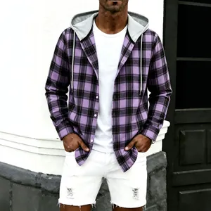 Men's Casual Plaid Long Sleeve Hooded Shirt Cotton Printed Loose Fit Flannel Style Top For Autumn Winter Hoodie Shirt Youth Fashion