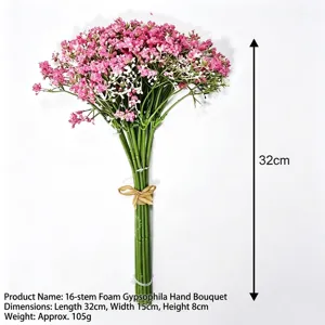 Pink and white artificial Gypsophila flower bouquet for wedding decoration, 32cm in height