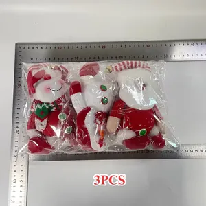 Σετ 3 χριστουγεννιάτικα λούτρινα στολίδια με Άγιο Βασίλη, τάρανδο και χιονάνθρωπο