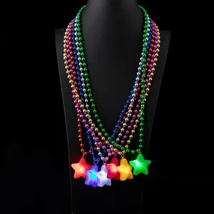 LED Leuchtende Stern Anhänger Halskette Künstliche Perle Perlenkette Weihnachten Party Glow In The Dark Schmuck Geschenk