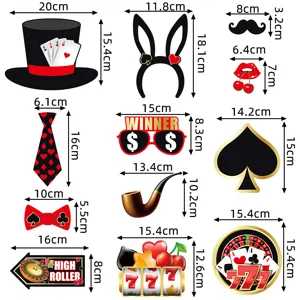 Casino theme party photo booth props set dimension and size specification diagram overview.