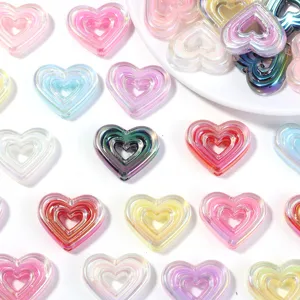 Perles Mobiles en Forme de Cœur Électroplaquées UV Perles de Cœur en Acrylique Double Couche Avec Trou Vertical pour Fabrication de Collier Bracelet DIY