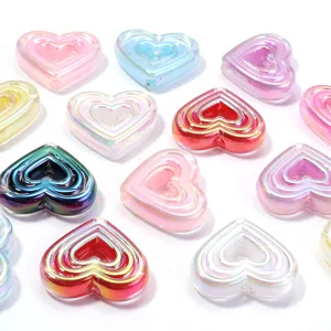 Perles en acrylique cœur plaqué UV coloré pour bracelets colliers faits à la main fournitures DIY.