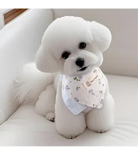 Adorable floral pet bib detail, soft fabric dog bandana for small and medium dogs, cute pet accessory.