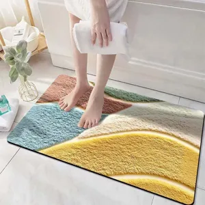 Absorbent bath mat with 3D visual wave pattern, non-slip floor rug for bathroom shower.