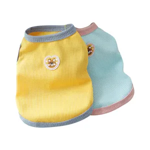 Cute waffle dog vest for summer, breathable sleeveless pet clothes for small dogs