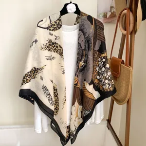 Sciarpa Quadrata Oversize Donna Stile Retro Etnico Poliestere Scialle Leggero di Protezione Solare Per Viaggio Uso Quotidiano