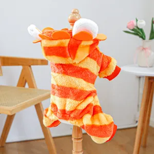 Süßes Plüsch Haustier Katze Hund Kostüm orange gestreift Winter warmer Overall mit Kapuze