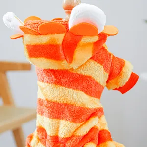 Süßer orange gestreifter Plüsch Haustier Kapuzenpullover für Hunde, warmer Löwen Winterkostüm.