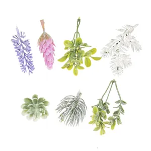 Fausses plantes succulentes et branches de pin pour décoration de Noël et accessoires.